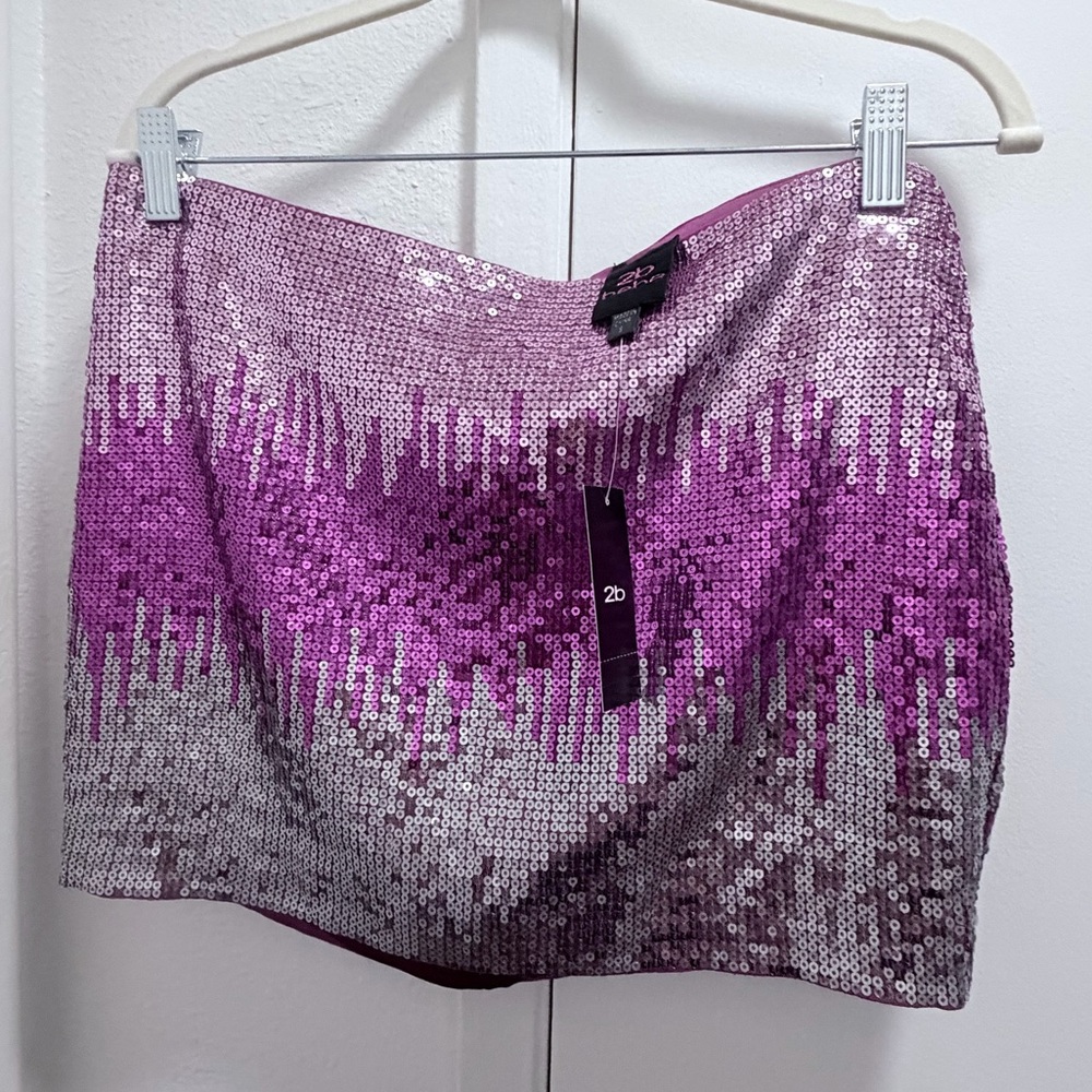 Bebe Purple and Silver Sequin Mini Skirt